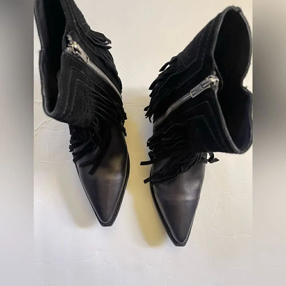 NEW FREE PEOPLE LAWLESS FRINGE WESTERN SUEDE ANKLE BOOT IN BLACK - Picture 10 of 10